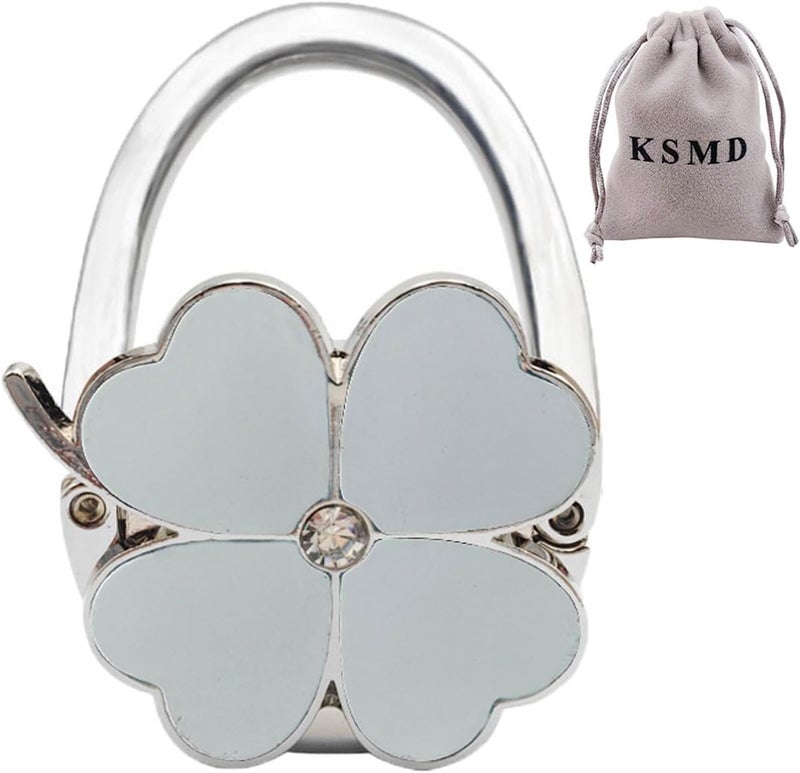 KSMD Variety Design Purse Hooks for Table and Bars,Portable Purse Hanger Organizers Hooks Handbag Pocketbook Holder Bag Storage for Desk,Foldable Folding Purse Table Hook Hanger (White Clover) - Image 1